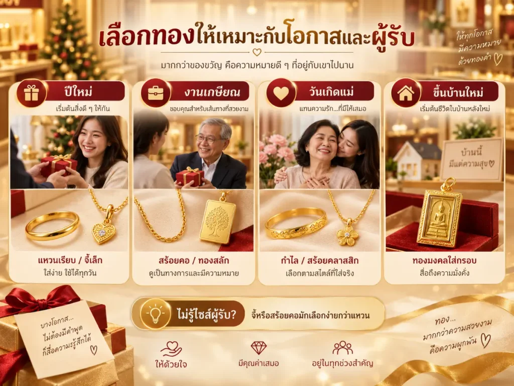 อินโฟกราฟิกในภาษาไทยที่เต็มไปด้วยบรรยากาศเทศกาลนี้ นำเสนอไอเดียของขวัญเครื่องประดับทองสำหรับโอกาสต่าง ๆ เช่น ปีใหม่ วันเกิด และวันครบรอบการทำงาน โดยเน้นไปที่แหวน สร้อยคอ จี้ และแท่งทองที่ดูสง่างาม ซึ่งถือเป็นตัวเลือกของขวัญสำหรับผู้ใหญ่ที่สมบูรณ์แบบ เพื่อเฉลิมฉลองช่วงเวลาพิเศษเหล่านั้นด้วยของขวัญที่มีความหมายและคงคุณค่าตลอดกาล.